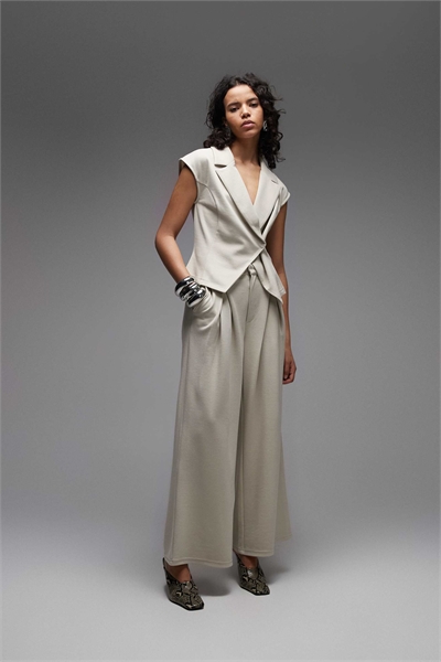 Комплект из джерси-твила с плиссировкой и широкими брючинами артикул 153788122