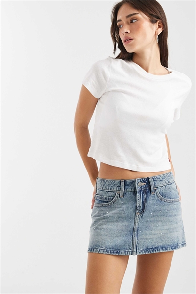 Мини-юбка из денима с низкой талией и пятью карманами, с вшитыми артикул 154640135