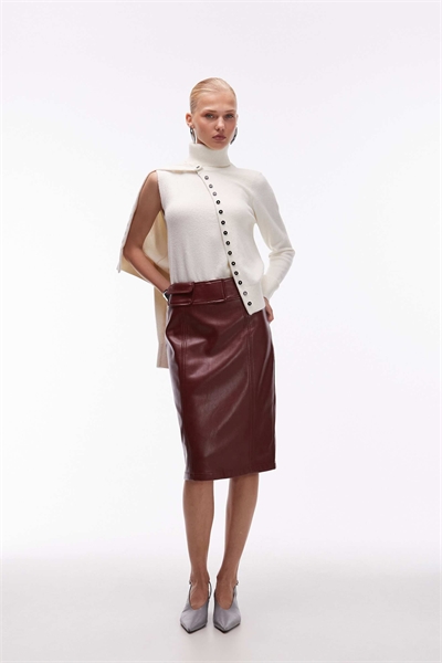 Юбка средней длины с карманом на поясе из искусственной кожи артикул 151783982