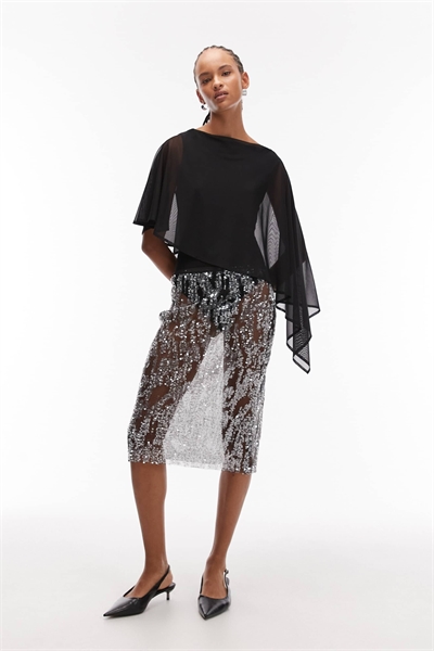 Юбка-миди до колен из прозрачной сетки с пайетками артикул 153320645