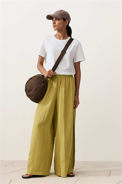 Брюки из 100% льна с широкими брючинами и боковой складкой артикул 156267962