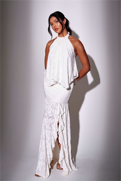 Макси-юбка с высокой талией, рюшами спереди и разрезом артикул 155532761