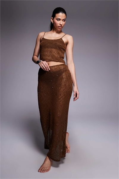 Трикотажная пляжная юбка макси с пайетками артикул 152417834