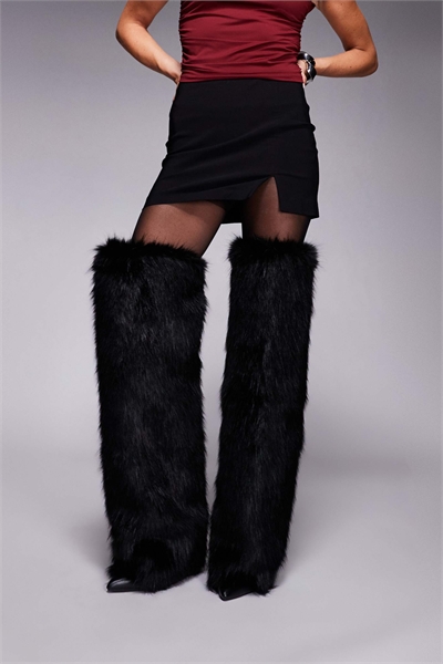 Ботинки до колен на каблуке из искусственного меха Langdon артикул 147588485