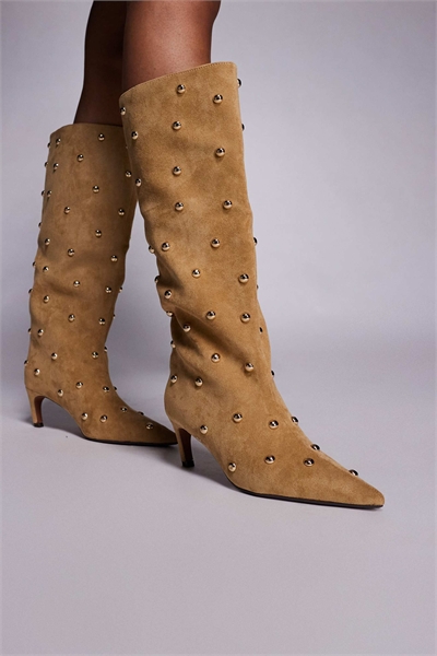 Сапоги на каблуке из судетты с заклепками артикул 147260251