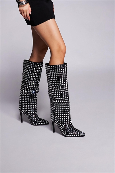 Черные коленные сапоги на шпильке с украшением Cutler артикул 147588501