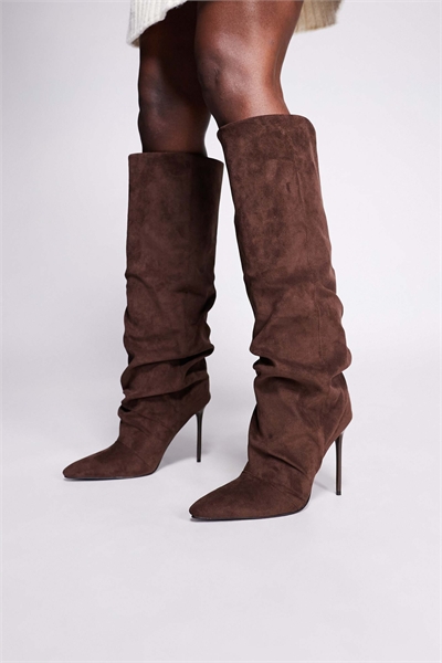 Ботильоны Simmi London из хлопка на шпильке с рюшами, из искусственной замши цвета эспрессо артикул 150231617