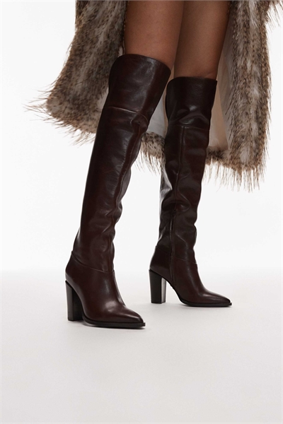 Ботинки выше колена из кожи цвета кофе артикул 149518143