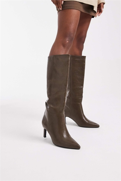 Ботинки Benz до колен на низком каблуке оливкового цвета артикул 147791971