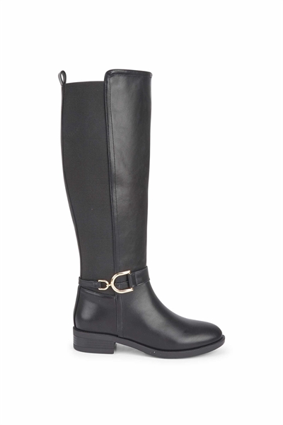 Ботинки до колен с металлической пряжкой, черного цвета артикул 151942368