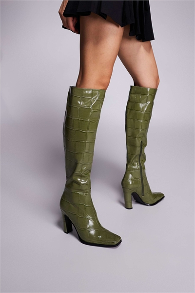 Ботинки на каблуке Libre зеленого цвета с широким крокодиловым узором артикул 149140489