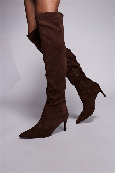 Ботильоны на каблуке с заостренным носком Ellen из коричневой искусственной замши артикул 147786009