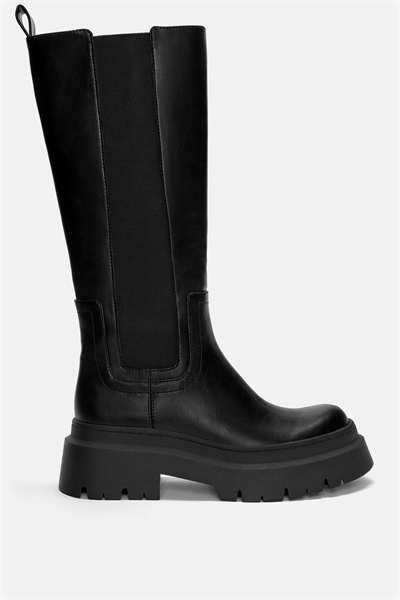 Эластичные высокие сапоги до колен черного цвета артикул 149804251