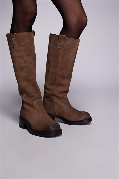 Контрастные коленные ботинки Banner из кожи серо-коричневого цвета артикул 148412290