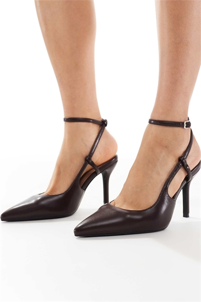 Туфли на каблуке с ремешком вокруг лодыжки и открытой пяткой артикул 150146366