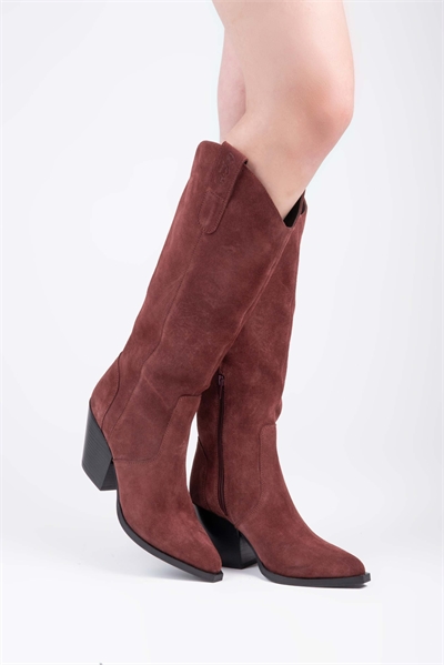 Западные сапоги из замши с заостренным носком до колена в бордовом цвете от Austin артикул 153632153