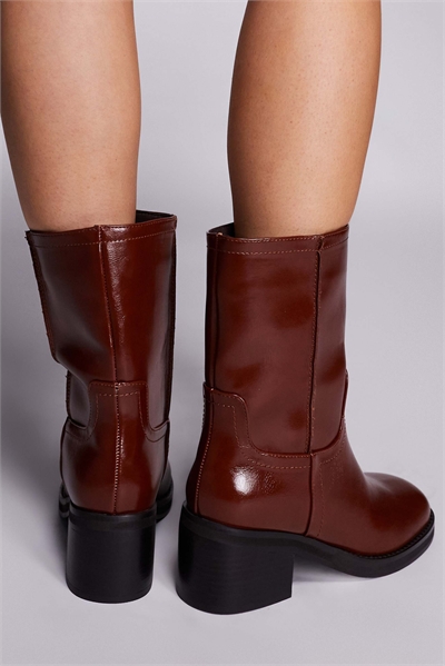 Ботинки из телячьей кожи с блочным каблуком, коричневые артикул 151217706