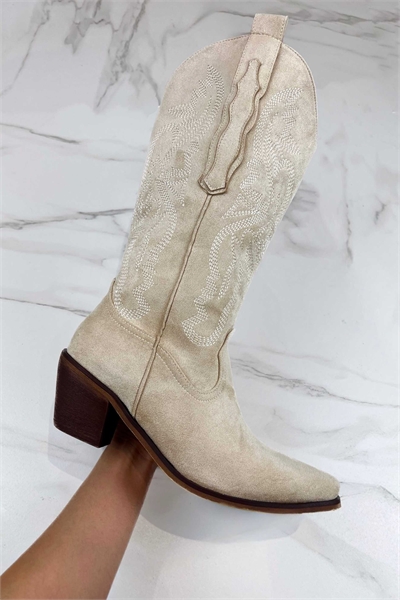 Ковбойские вестерн-сапоги из искусственной замши бежевого цвета артикул 151194681