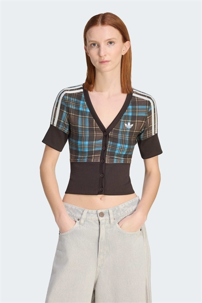 Рубашка в клетку с V-образным вырезом и пуговицами артикул 156135166