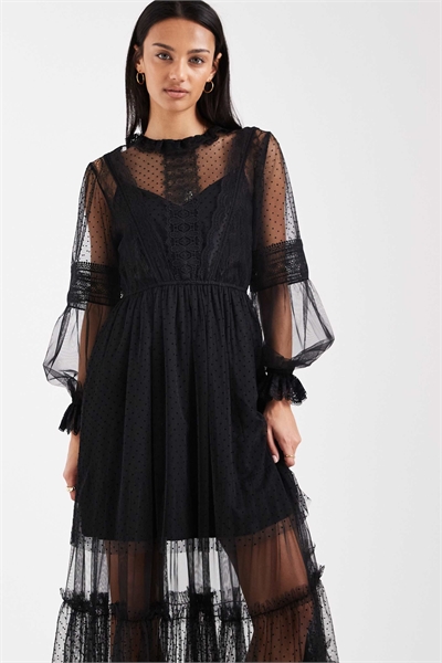 Макси-платье Nita с длинными рукавами, тюлевыми оборками и длинным подолом артикул 154893659