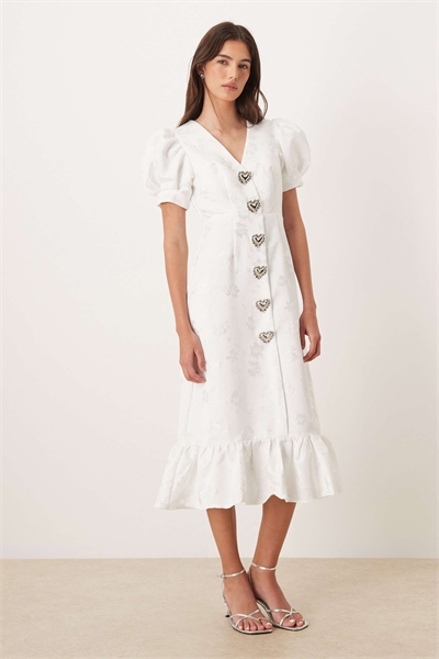 Эксклюзивное свадебное платье средней длины от Carnival с буфчатыми рукавами и пуговицами в форме сердечек артикул 154902693