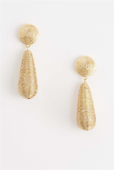 Серьги-подвески с обмоткой из золотой нити артикул 153723870