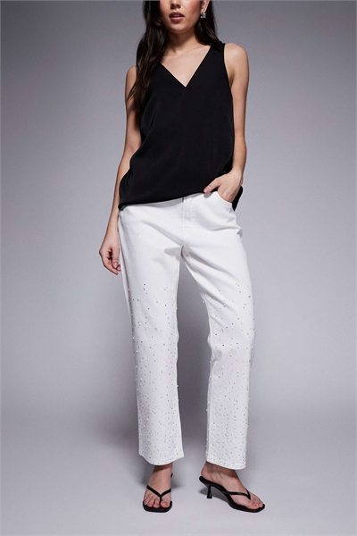 Хорошие джинсы с прямым кроем и жемчужным оттенком артикул 153147962