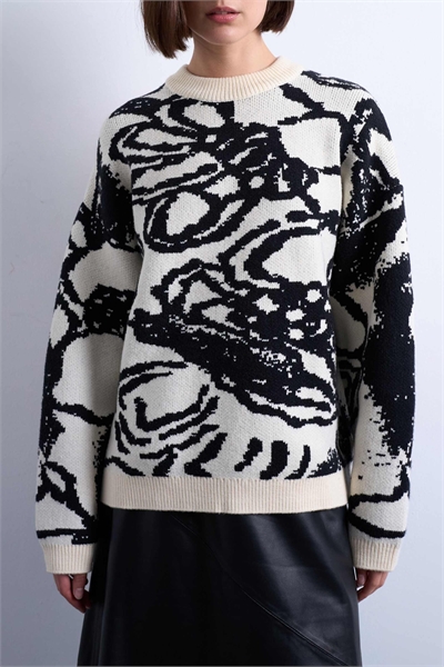 Свитер из трикотажа с жаккардовым узором, с лаконичным абстрактным цветочным рисунком артикул 143754009