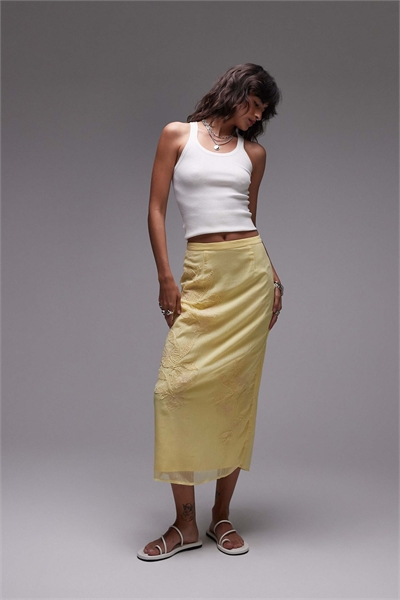 Прозрачная юбка средней длины с цветочной вышивкой артикул 141240453