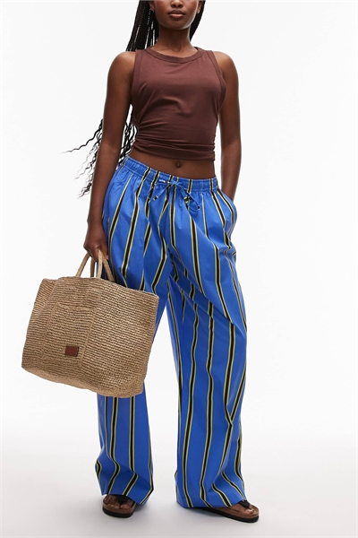 Брюки из поплина с широкими брючинами и эластичным поясом артикул 147788487