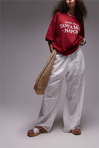 Брюки с прямыми брючинами и вышивкой артикул 140832515