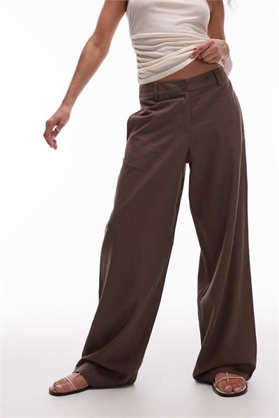 Брюки из льна с заниженной талией артикул 142515521