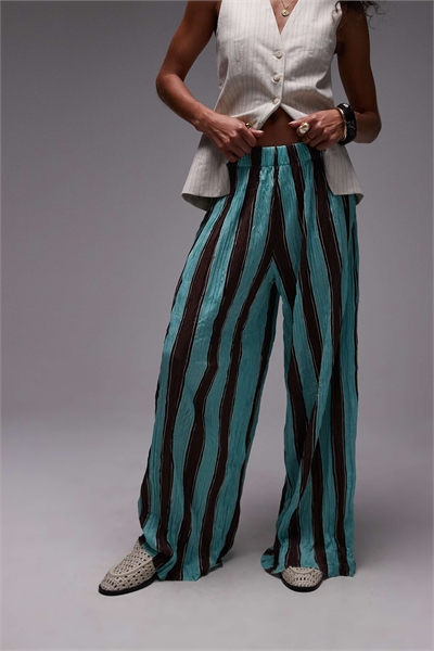 Брюки с широкими брючинами и гофрированной полоской артикул 146857840