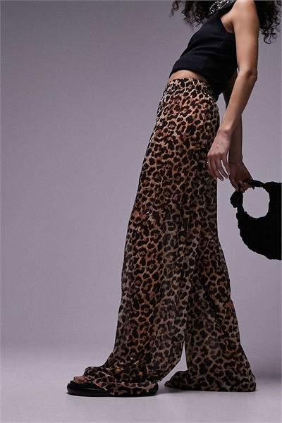 Прозрачные брюки с эффектом морщинок и леопардовым принтом артикул 133960930