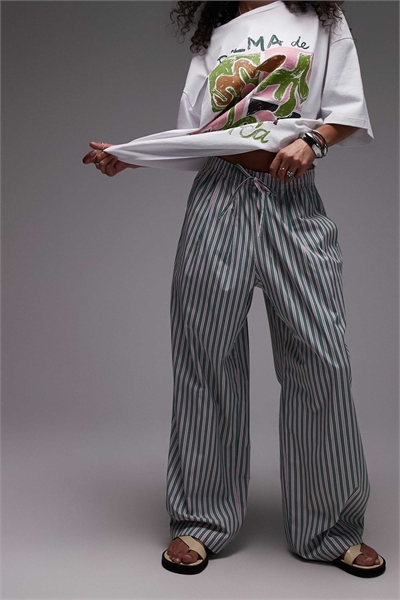 Брюки из поплина с широкими брючинами и эластичным поясом артикул 147330692