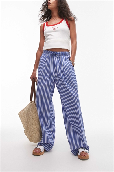 Брюки из поплина с широкими брючинами и эластичным поясом артикул 140464964