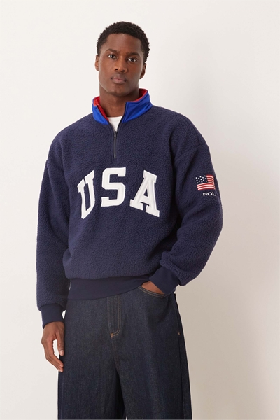 Универсальная кофта из флиса с логотипом на груди и полузастежкой-молнией от сборной США артикул 152670597