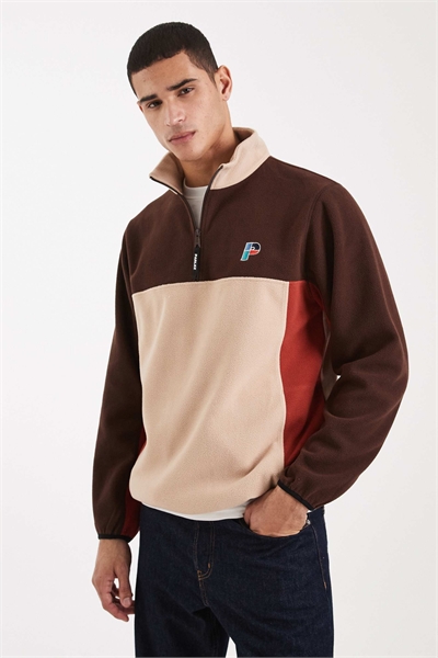 Флисовая кофта с логотипом и 1/4-й застежкой-молнией в стиле «колорблок» артикул 152560409