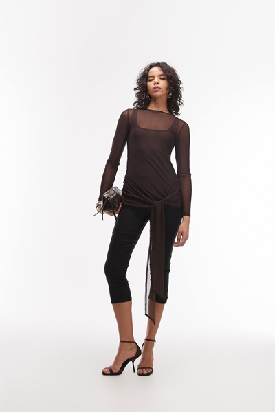 Топ с длинными рукавами из сетчатой ткани с витыми элементами артикул 155650850