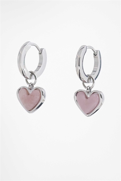 Серьги-кольца в форме сердца с бледно-розовым опалом артикул 155681916