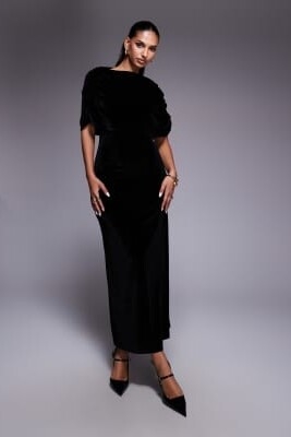 Макси-платье с бархатной накидкой артикул 153531713