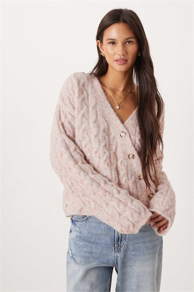 Кардиган с косой вязкой и асимметричной планкой артикул 150933832