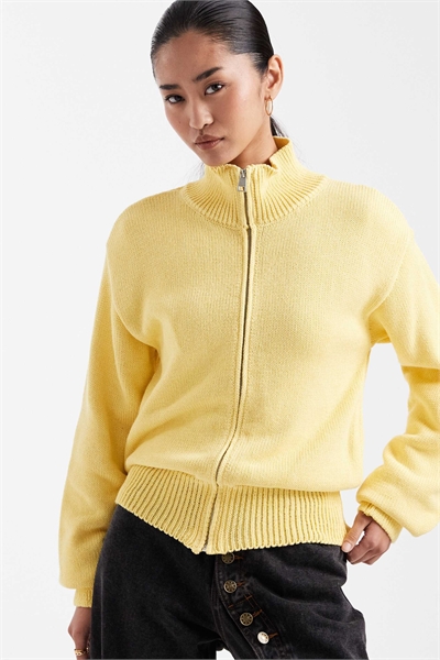 Вязаный кардиган из смесовой хлопковой ткани с воротником-воронкой и застежкой-молнией артикул 155585875