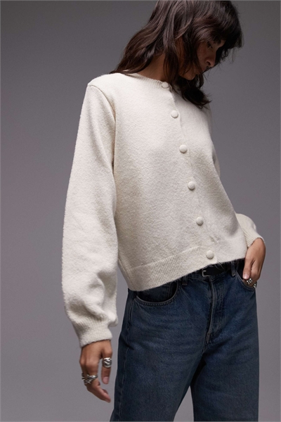 Пушистый вязаный кардиган с рукавами-буфантами артикул 151256461