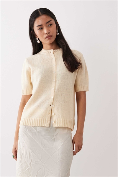 Кардиган из трикотажа с застежкой на пуговицах и короткими рукавами артикул 153573335