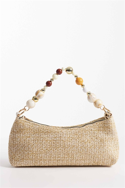 Сумка через плечо с ручкой из рафии и бусинами артикул 153493292