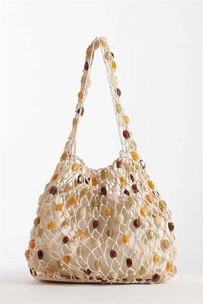 Сумка через плечо, связанная крючком, свободного кроя, с бусинами артикул 151696520