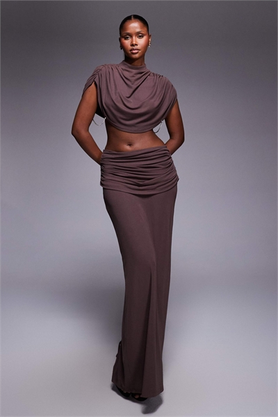 Макси-юбка из высококачественной смесовой ткани с рюшами и драпировкой на талии co-ord артикул 153643130