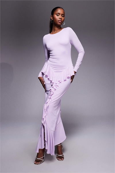 Макси-платье с длинными рукавами, рюшами и драпировкой артикул 153986906