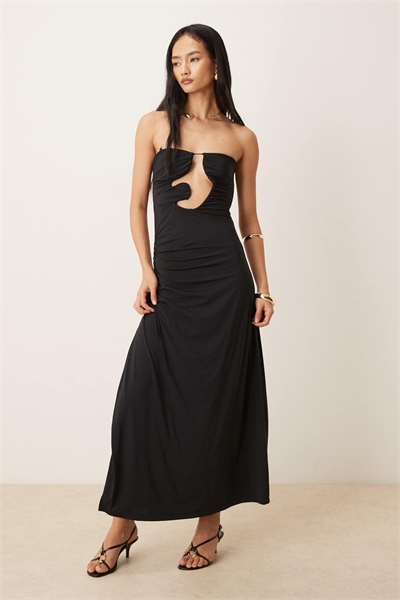 Альберта, облегающее бандо с абстрактным вырезом, сборками и завязками по бокам, макси-платье черного цвета артикул 153526167